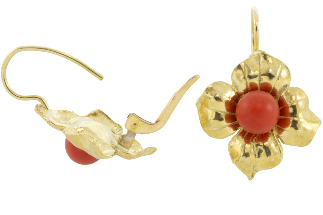 Vintage 18 carat gold pendant earrings-Earrings-The Antique Ring Shop