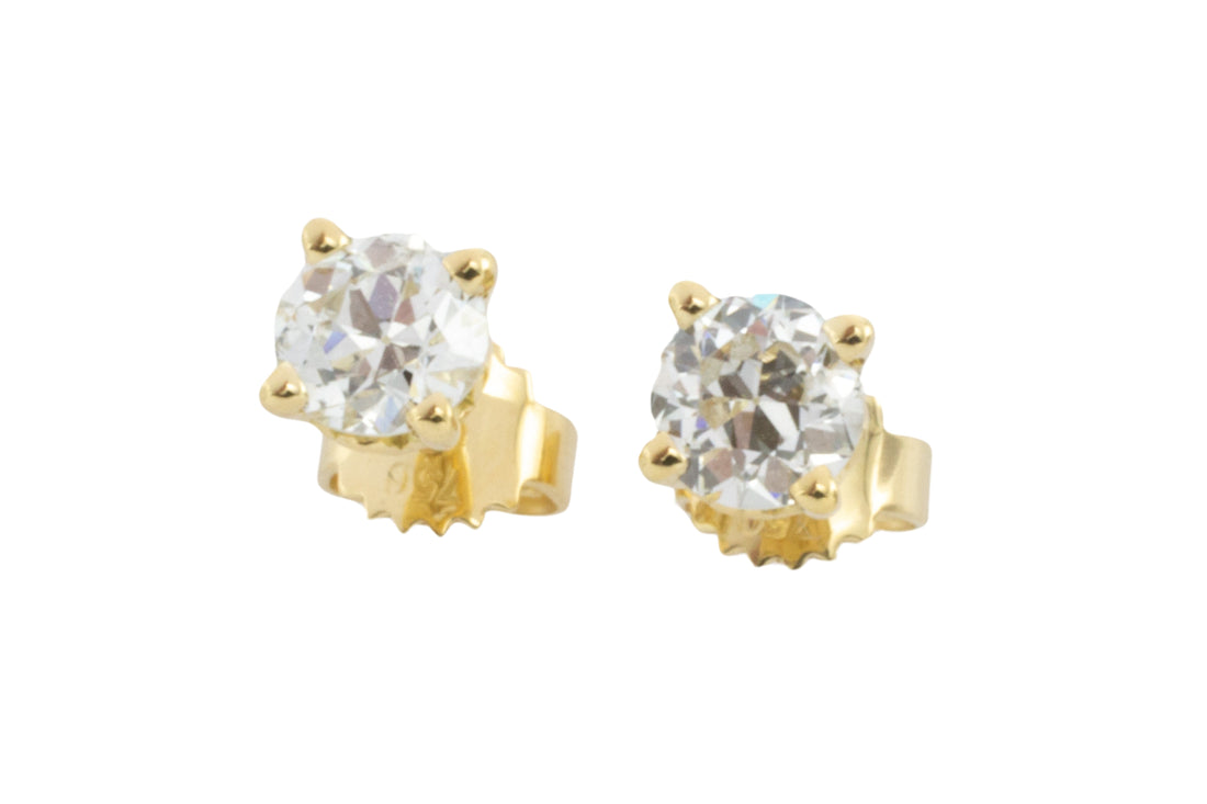 Old cut diamond studs in 18 carat gold-engagement rings-The Antique Ring Shop