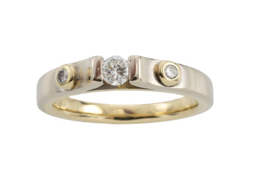 Yellow and white gold three stone diamond ring-wedding rings-The Antique Ring Shop