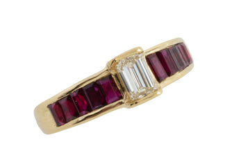 18 carat gold baguette ruby and diamond ring-engagement rings-The Antique Ring Shop