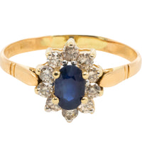 Vintage sapphire and diamond cluster ring in 18 carat gold-engagement rings-The Antique Ring Shop