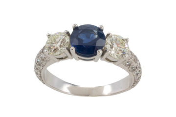 Sapphire and diamond ring in 18 carat white gold-engagement rings-The Antique Ring Shop