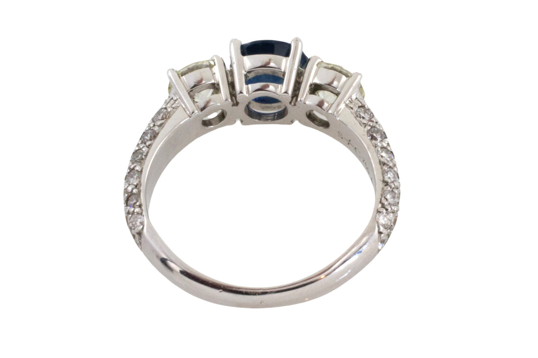 Sapphire and diamond ring in 18 carat white gold-engagement rings-The Antique Ring Shop