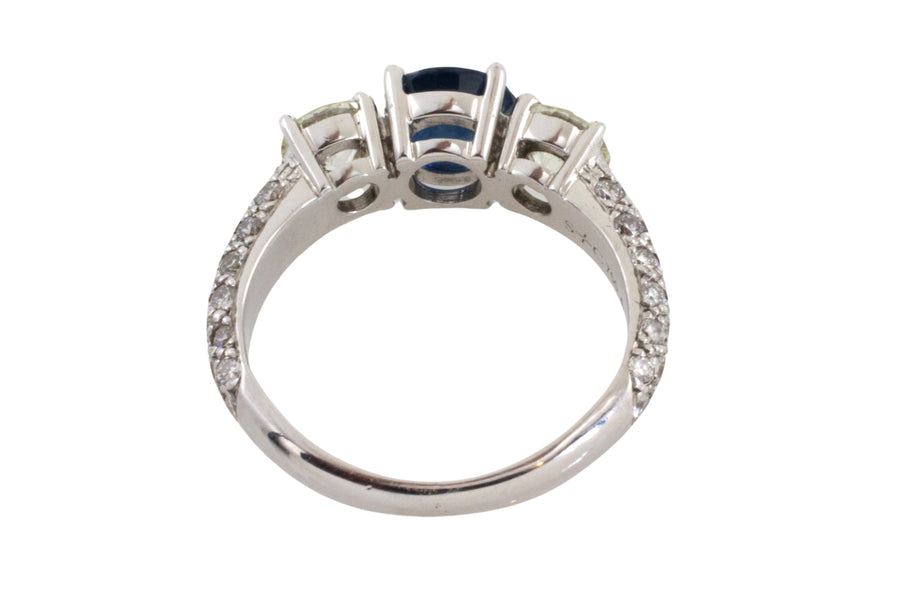 Sapphire and diamond ring in 18 carat white gold-engagement rings-The Antique Ring Shop