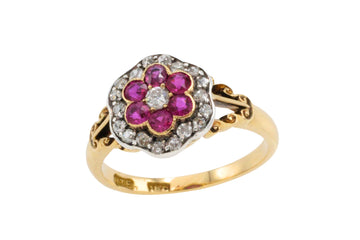 Edwardian old European cut diamond and ruby ring-The Antique Ring Shop