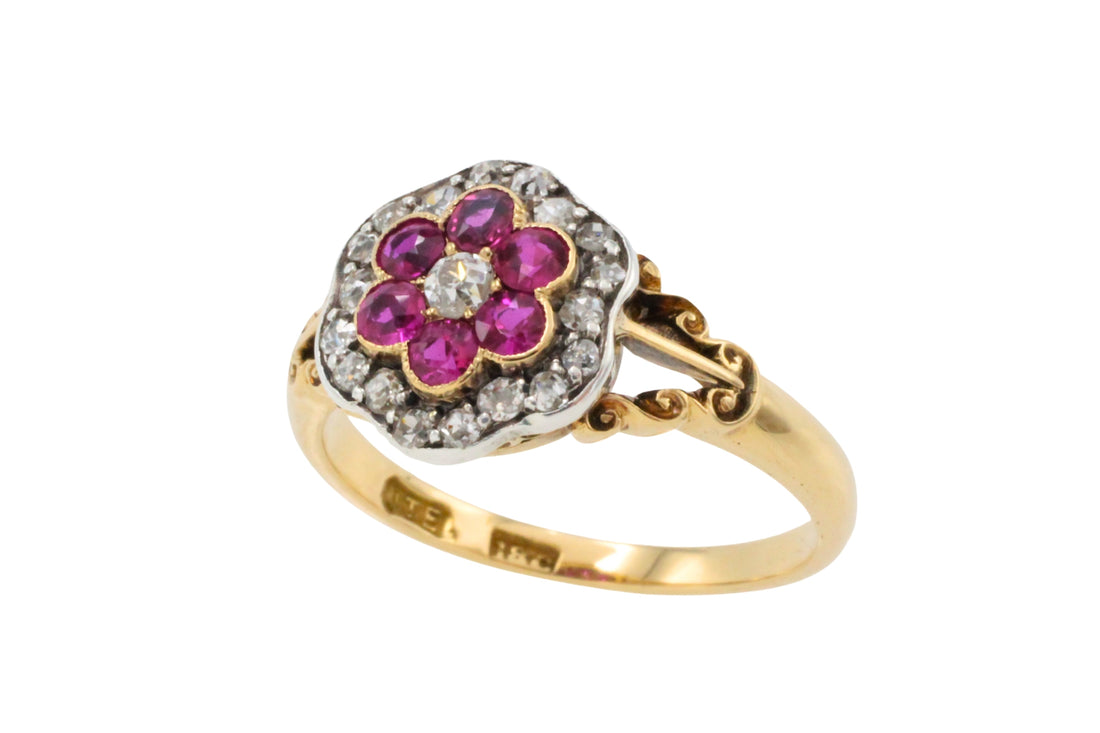 Edwardian old European cut diamond and ruby ring-The Antique Ring Shop