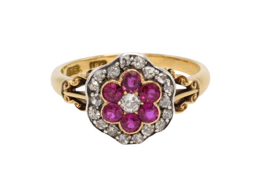 Edwardian old European cut diamond and ruby ring-The Antique Ring Shop