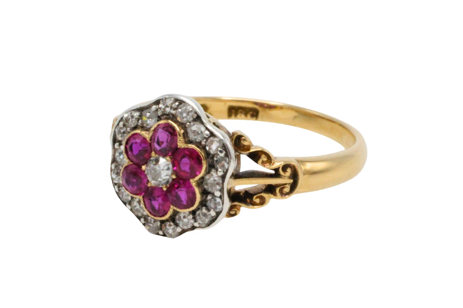 Edwardian old European cut diamond and ruby ring-The Antique Ring Shop
