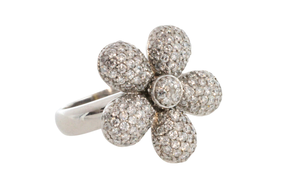 White gold flower ring with diamonds-Vintage Rings-The Antique Ring Shop