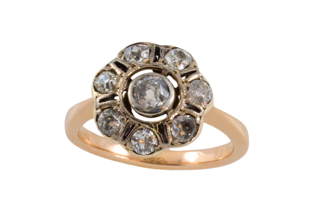 Old cut diamond cluster ring in silver and gold-Antique rings-The Antique Ring Shop