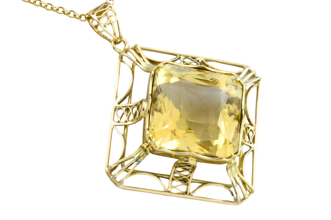 Vintage citrine pendant in 14 carat gold-Pendants-The Antique Ring Shop