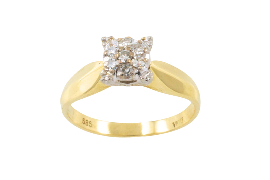 14 carat gold solitaire style ring with diamonds-engagement rings-The Antique Ring Shop