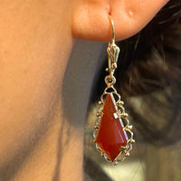 Carnelian pendant earrings in 14 carat gold-Earrings-The Antique Ring Shop