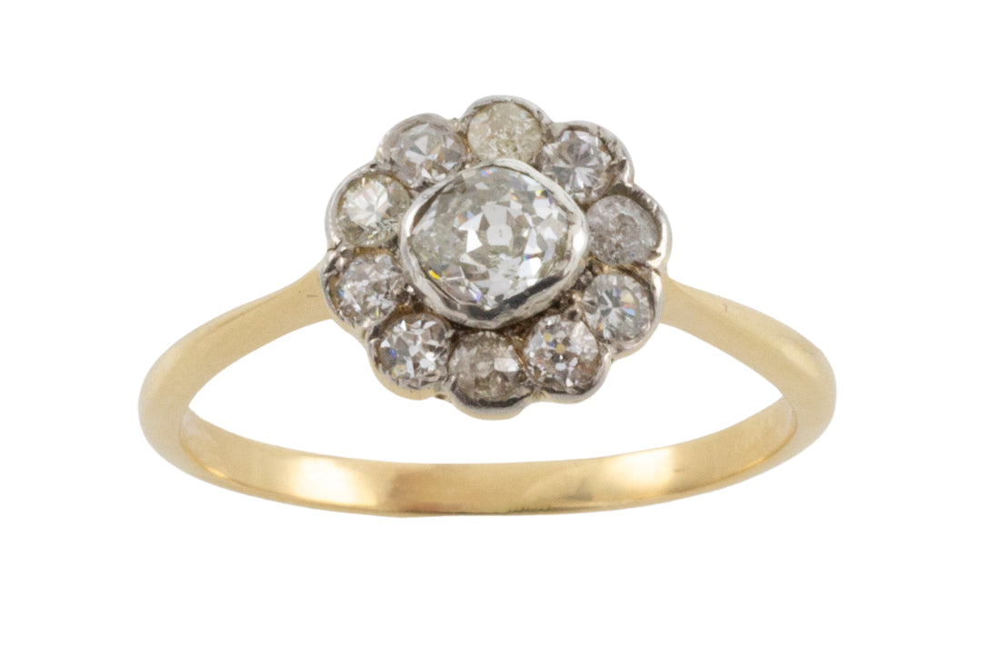 Vintage cluster ring in 18 carat gold and silver-Vintage Rings-The Antique Ring Shop