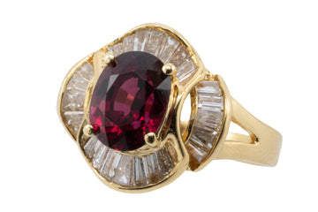 Baguette cut diamond ring with garnet-Vintage Rings-The Antique Ring Shop