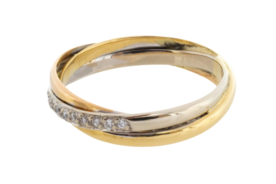 Tri color gold band with diamonds-vintage rings-The Antique Ring Shop