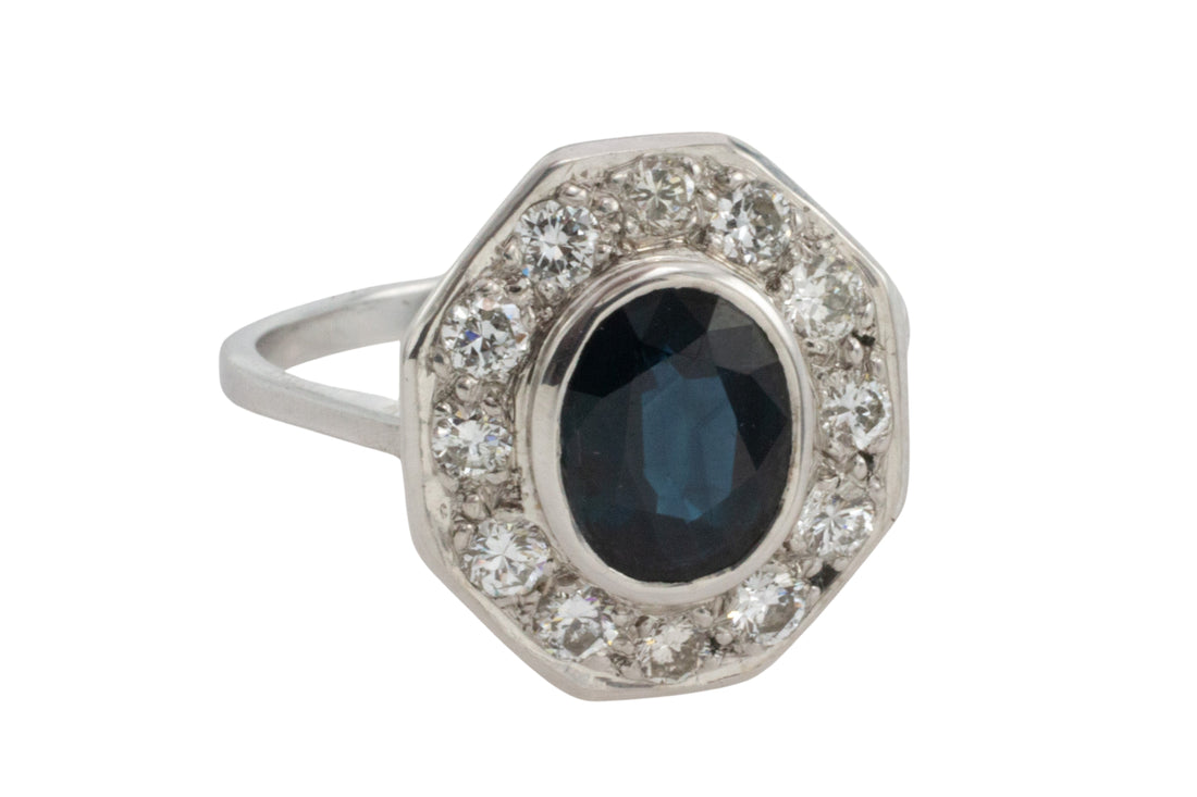 White gold sapphire and diamond ring-engagement rings-The Antique Ring Shop