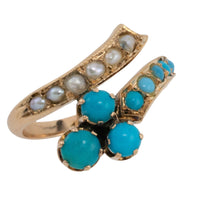 Antique turquoise and pearl ring in 14 carat gold-Antique rings-The Antique Ring Shop