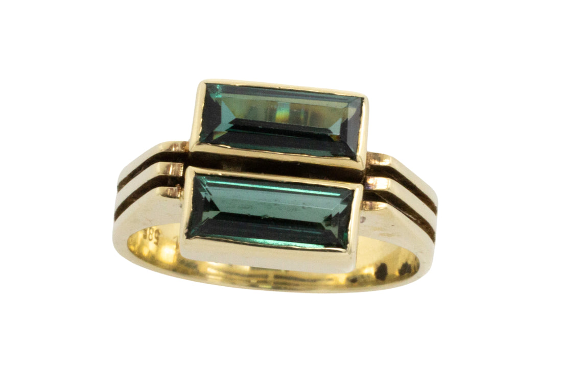 Double tourmaline ring in 14 carat gold-Vintage Rings-The Antique Ring Shop