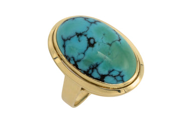 Cabochon turquoise ring in 14 carat gold-Vintage Rings-The Antique Ring Shop