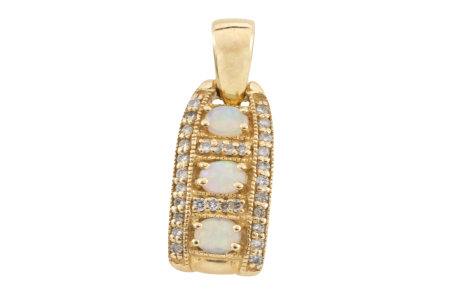 Opal and diamond pendant in 14 carta gold-Pendants-The Antique Ring Shop