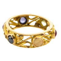 Gold filigree band with semi preciuous cabochon stones-wedding rings-The Antique Ring Shop