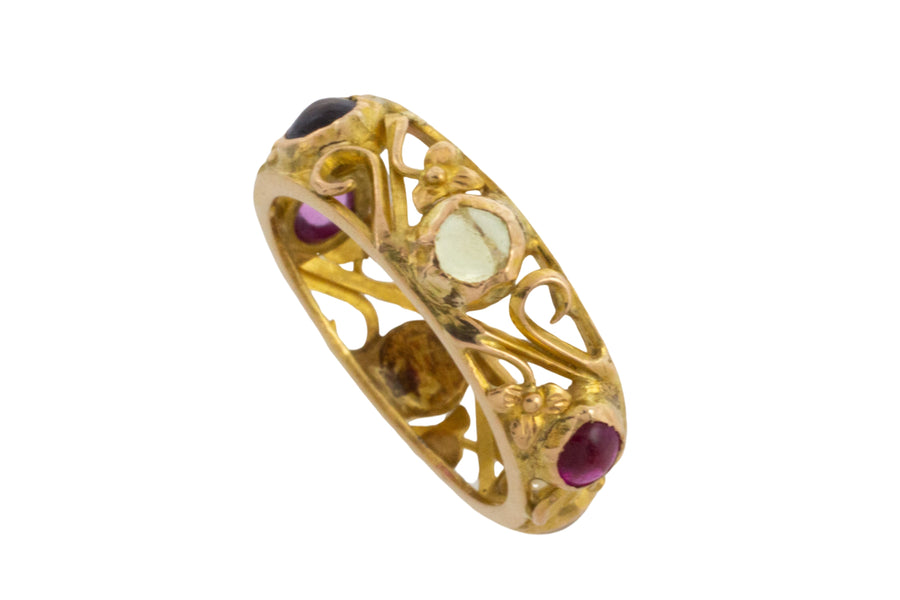 Gold filigree band with semi preciuous cabochon stones-wedding rings-The Antique Ring Shop