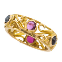 Gold filigree band with semi preciuous cabochon stones-wedding rings-The Antique Ring Shop