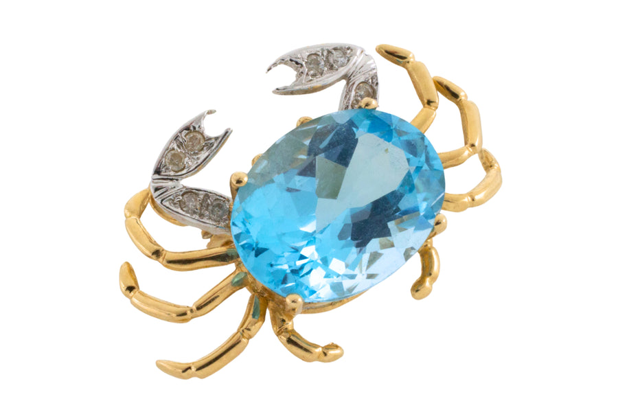 Crab brooch with topaz and diamonds-Brooches-The Antique Ring Shop