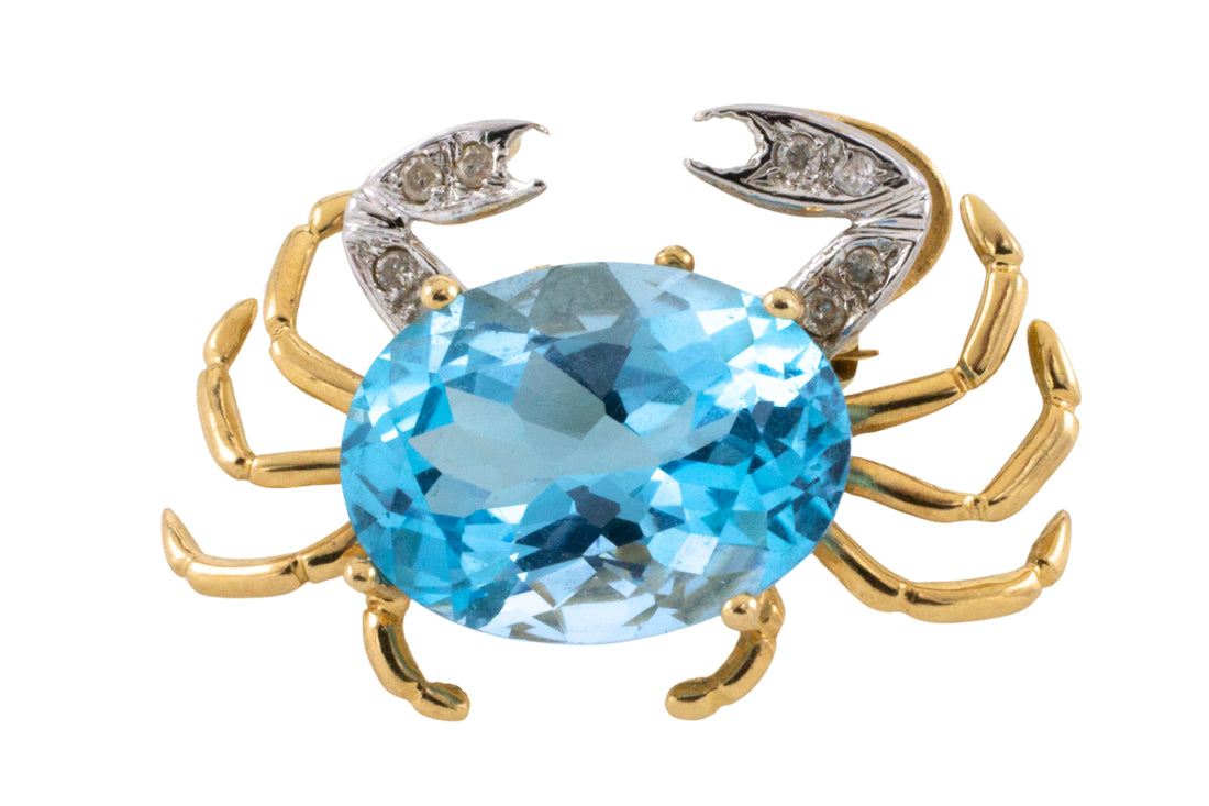 Crab brooch with topaz and diamonds-Brooches-The Antique Ring Shop