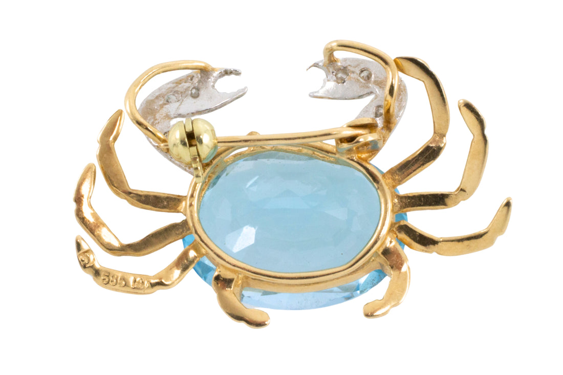 Crab brooch with topaz and diamonds-Brooches-The Antique Ring Shop