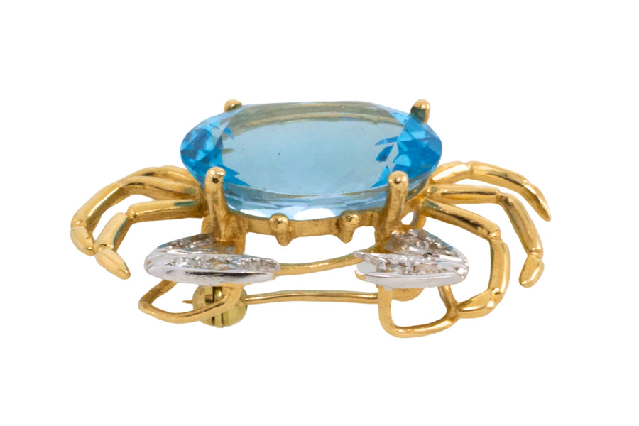 Crab brooch with topaz and diamonds-Brooches-The Antique Ring Shop