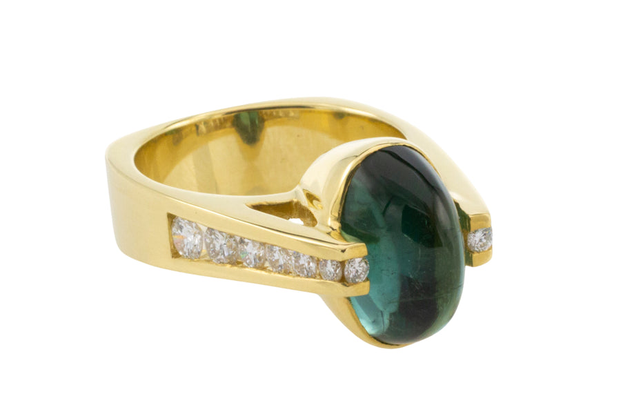 Vintage tourmaline and diamond ring in 18 carat gold-Vintage Rings-The Antique Ring Shop