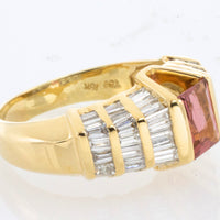 Baguette cut diamond ring with pink tourmaline-Vintage Rings-The Antique Ring Shop