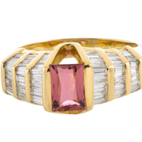 Baguette cut diamond ring with pink tourmaline-Vintage Rings-The Antique Ring Shop