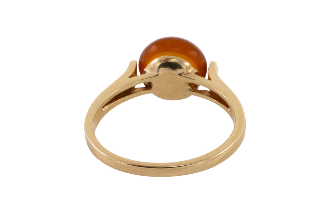 Cabochon amber ring in 14 carat gold-Vintage Rings-The Antique Ring Shop