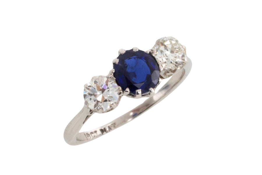 Sapphire and diamond ring in white gold and platinum-engagement rings-The Antique Ring Shop