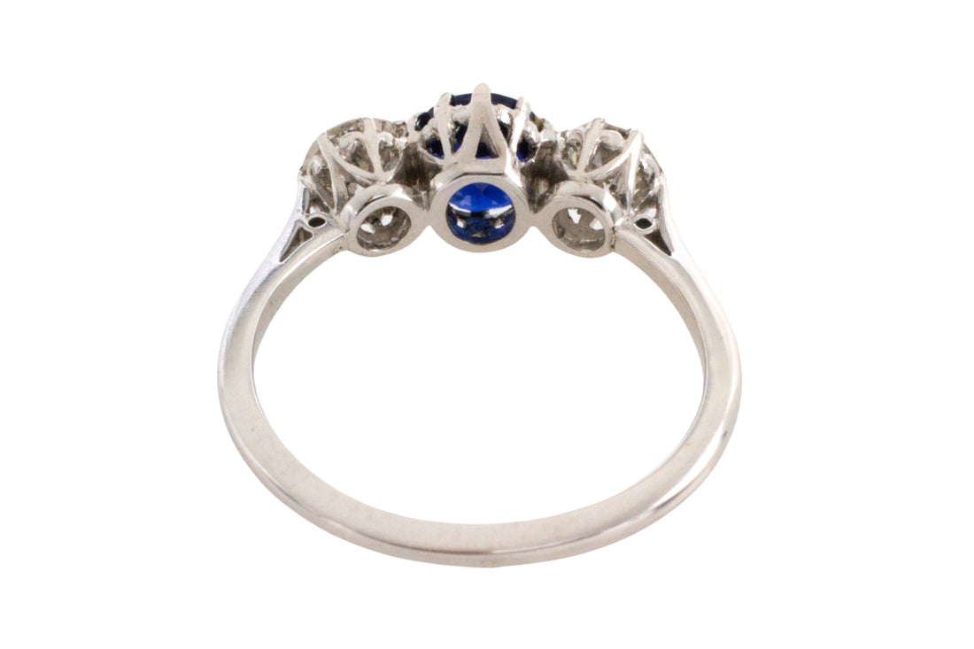 Sapphire and diamond ring in white gold and platinum-engagement rings-The Antique Ring Shop