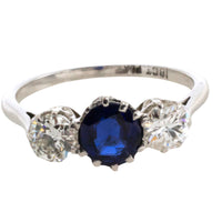 Sapphire and diamond ring in white gold and platinum-engagement rings-The Antique Ring Shop