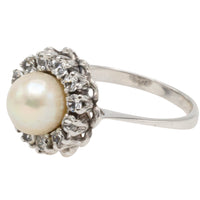 Vintage white gold pearl and diamond ring-Vintage Rings-The Antique Ring Shop