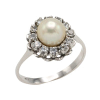 Vintage white gold pearl and diamond ring-Vintage Rings-The Antique Ring Shop