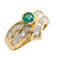 Baguette diamond and emerald ring-Vintage Rings-The Antique Ring Shop