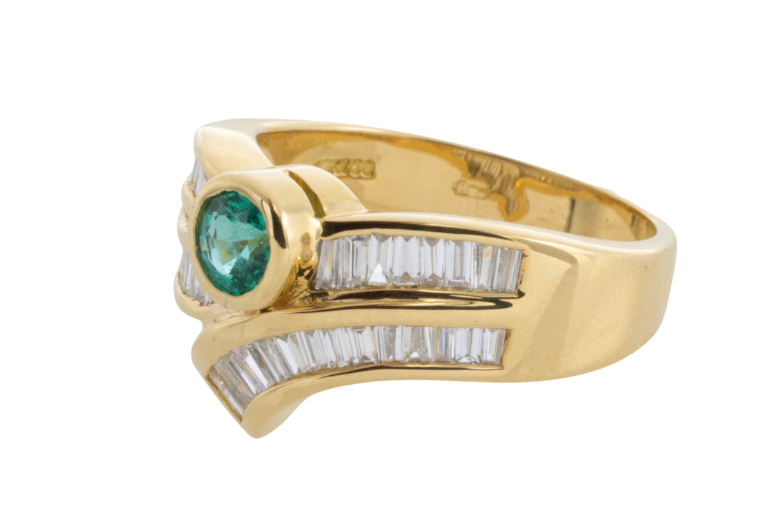 Baguette diamond and emerald ring-Vintage Rings-The Antique Ring Shop