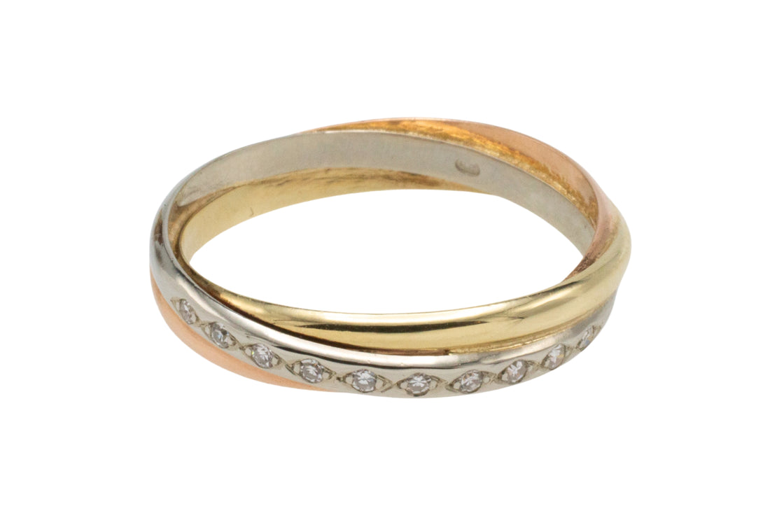 Tri color gold band with diamonds-Vintage Rings-The Antique Ring Shop