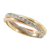 Tri color gold band with diamonds-Vintage Rings-The Antique Ring Shop