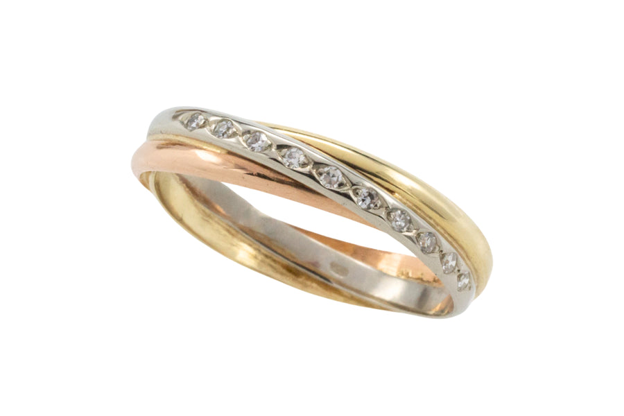 Tri color gold band with diamonds-Vintage Rings-The Antique Ring Shop