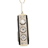 Art Deco white gold diamond and onyx pendant-Pendants-The Antique Ring Shop