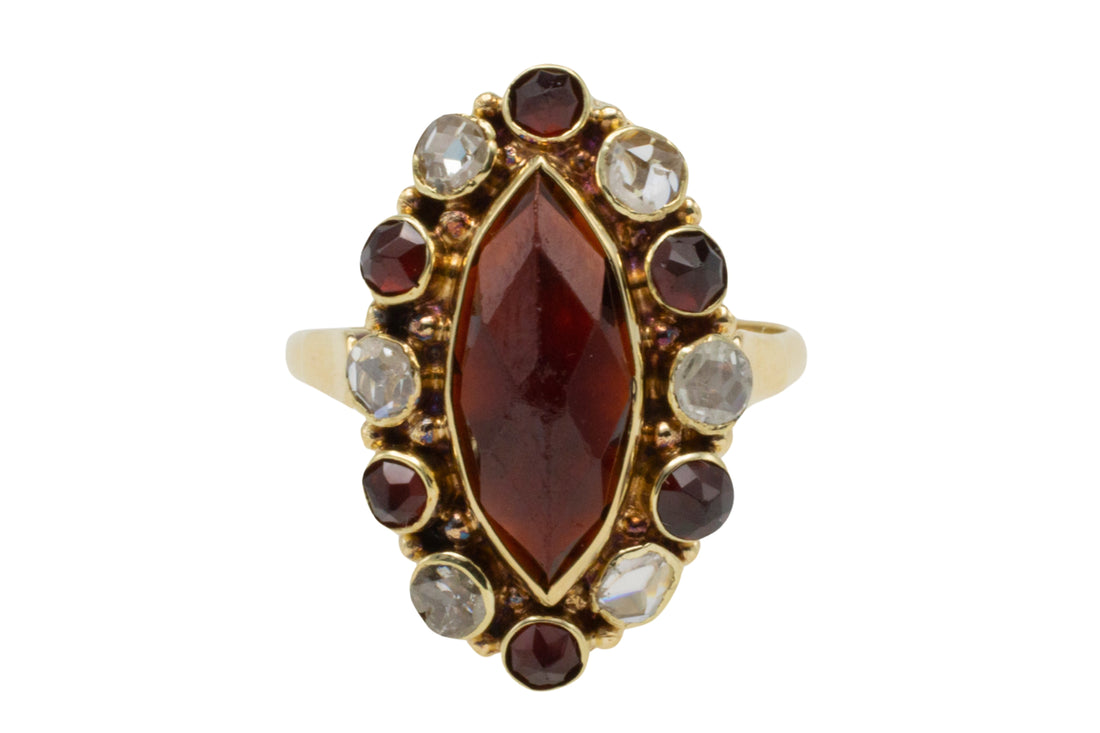 Garnet and rose diamond 14 carat gold ring-Vintage rings-The Antique Ring Shop