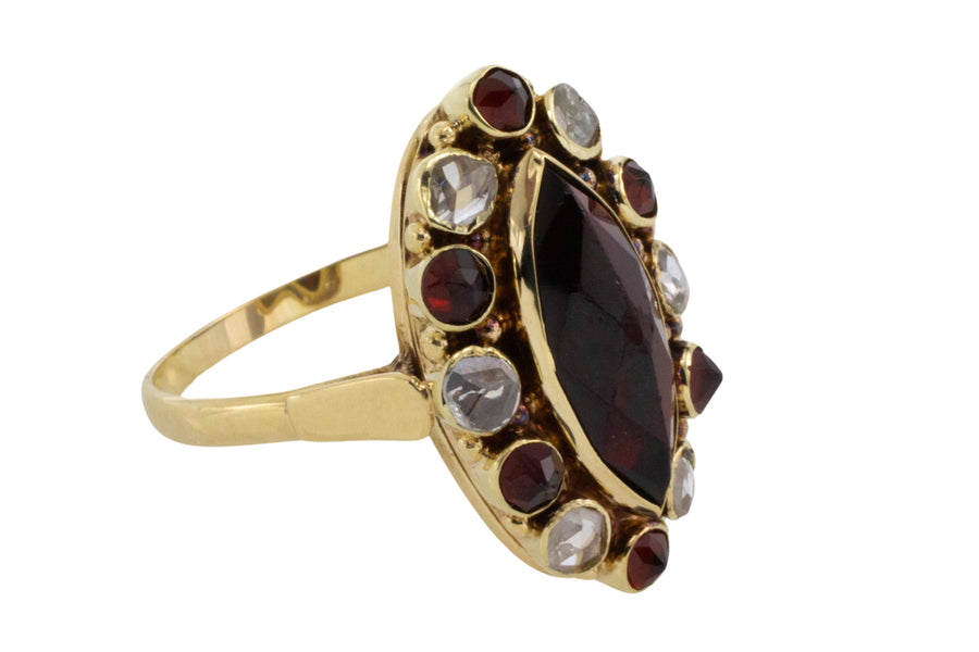 Garnet and rose diamond 14 carat gold ring-Vintage rings-The Antique Ring Shop