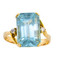 Aquamarine and diamond ring in 14 carat gold-Vintage Rings-The Antique Ring Shop